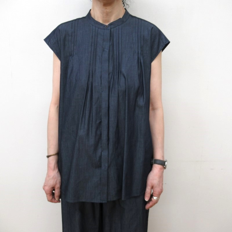 amherst フロントタックフレンチスリーブブラウス /INDIGO1 【日本製】